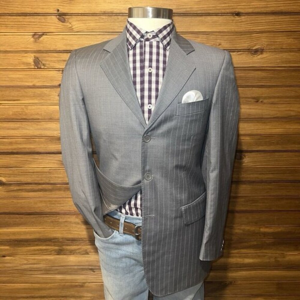 Ermenegildo Zegna Blazer Sport Coat Size Mens 40R Wool Suit Super 120s Grey‎